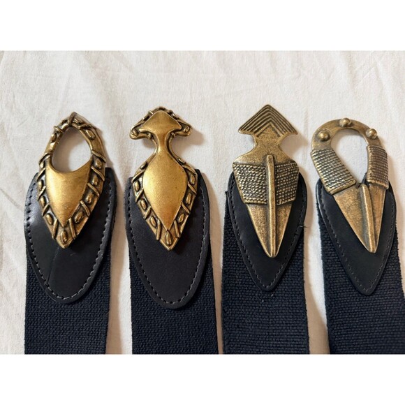 Vtg Omega & Day Lor Stretch Belt Bundle Black Elastic Gold Tone Statement Buckle main image 15